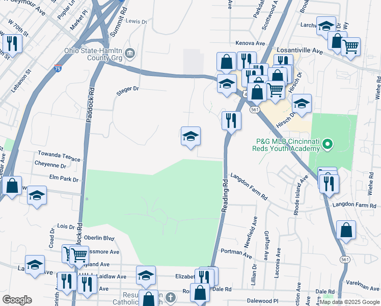 map of restaurants, bars, coffee shops, grocery stores, and more near 1660 Sternblock Lane in Cincinnati