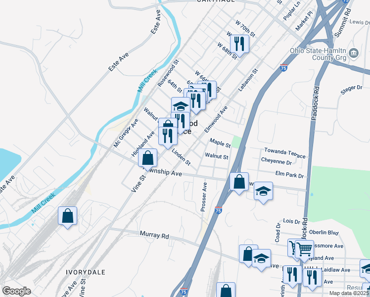 map of restaurants, bars, coffee shops, grocery stores, and more near 303 Walnut Street in Cincinnati