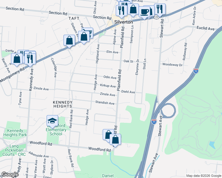 map of restaurants, bars, coffee shops, grocery stores, and more near 3965 Kirkup Avenue in Cincinnati