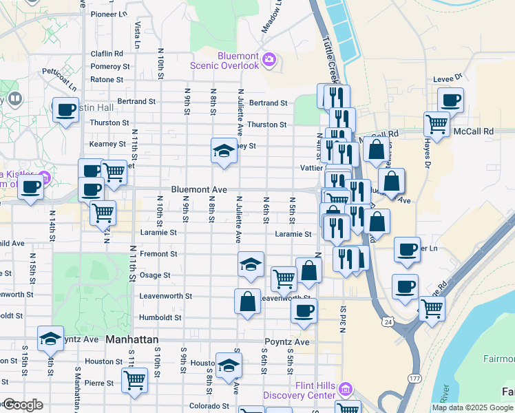 map of restaurants, bars, coffee shops, grocery stores, and more near 608 Moro Street in Manhattan