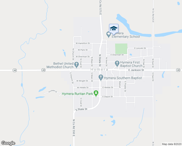 map of restaurants, bars, coffee shops, grocery stores, and more near 103 South Main Street in Hymera