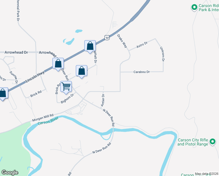 map of restaurants, bars, coffee shops, grocery stores, and more near 6100 Morgan Mill Road in Carson City