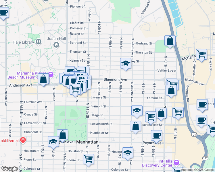 map of restaurants, bars, coffee shops, grocery stores, and more near 701 North 9th Street in Manhattan