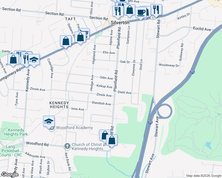 map of restaurants, bars, coffee shops, grocery stores, and more near 3965 Kirkup Avenue in Cincinnati