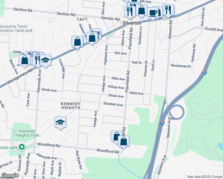 map of restaurants, bars, coffee shops, grocery stores, and more near 3929 Kirkup Avenue in Cincinnati