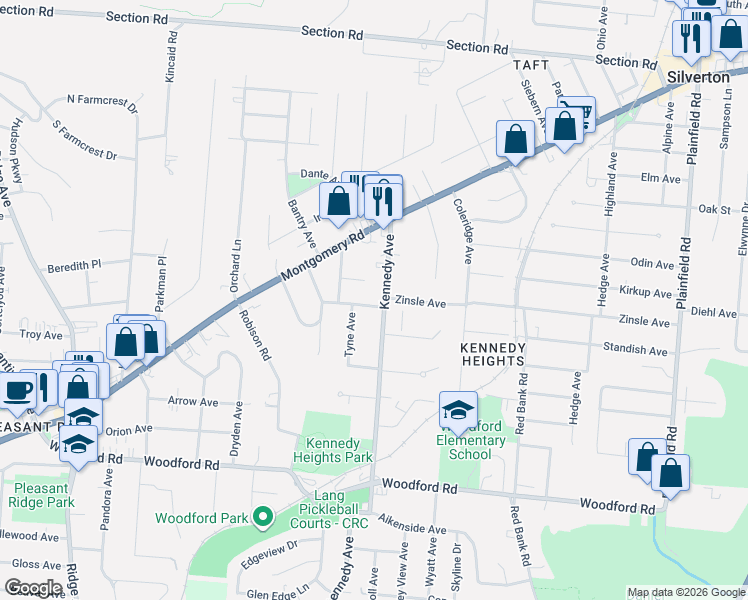 map of restaurants, bars, coffee shops, grocery stores, and more near in Cincinnati