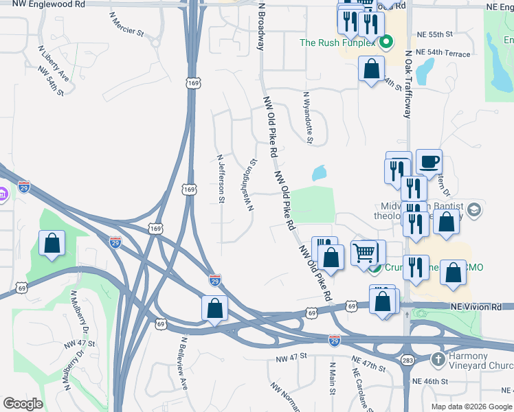 map of restaurants, bars, coffee shops, grocery stores, and more near 305 Northwest 51st Street in Kansas City