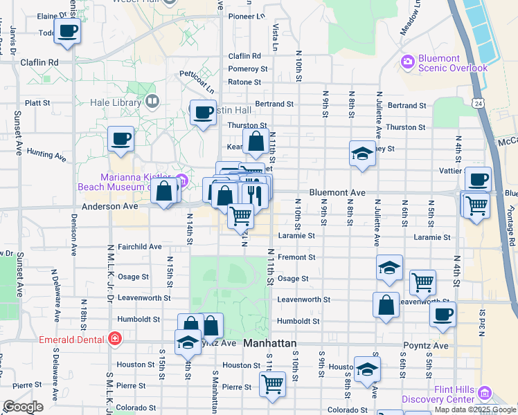 map of restaurants, bars, coffee shops, grocery stores, and more near in Manhattan