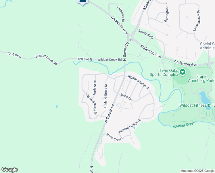 map of restaurants, bars, coffee shops, grocery stores, and more near 512 Highland Grove Drive in Manhattan