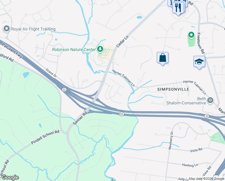 map of restaurants, bars, coffee shops, grocery stores, and more near 6723 Green Mill Way in Columbia