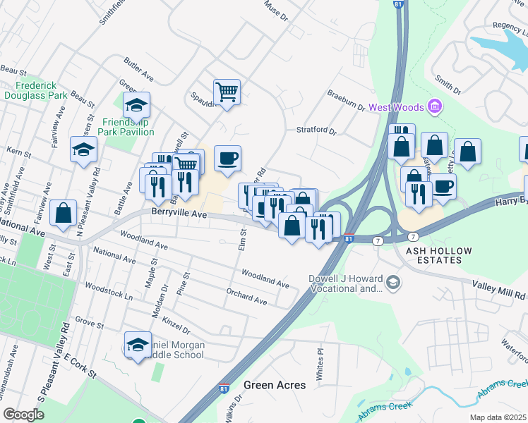 map of restaurants, bars, coffee shops, grocery stores, and more near 621 Atwell Avenue in Winchester