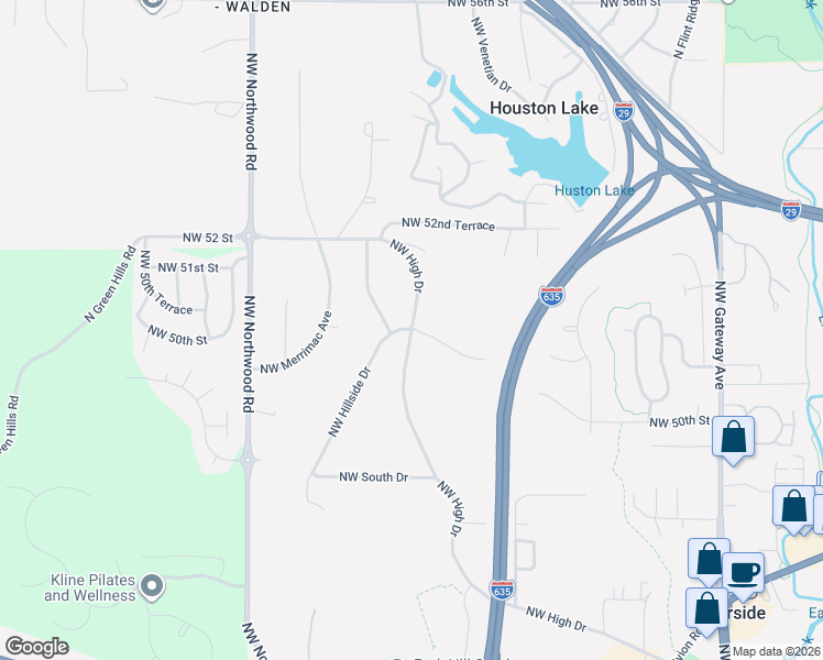 map of restaurants, bars, coffee shops, grocery stores, and more near 5102 Northwest High Drive Terrace in Riverside