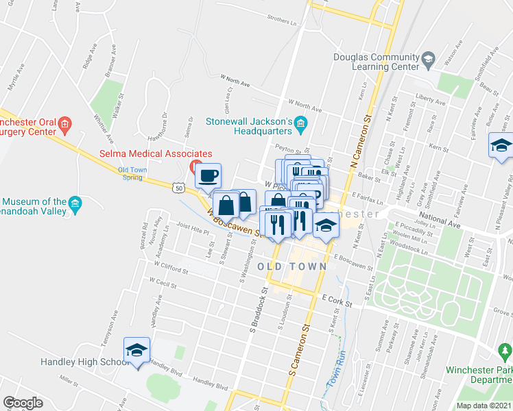 map of restaurants, bars, coffee shops, grocery stores, and more near 220 Amherst Street in Winchester