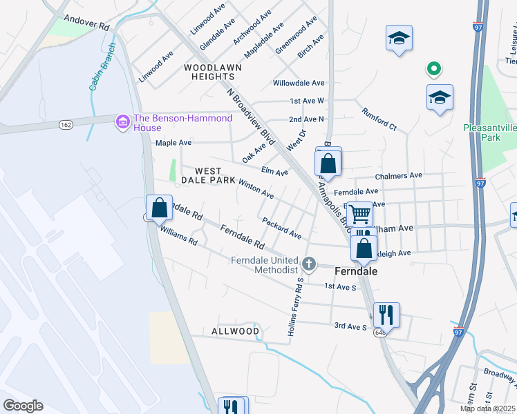 map of restaurants, bars, coffee shops, grocery stores, and more near 102 Caswell Avenue in Glen Burnie