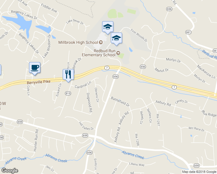 map of restaurants, bars, coffee shops, grocery stores, and more near 118 Pioneers Road in Winchester