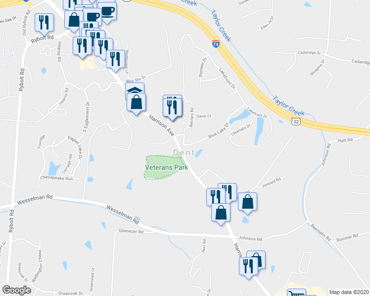 map of restaurants, bars, coffee shops, grocery stores, and more near in Dent
