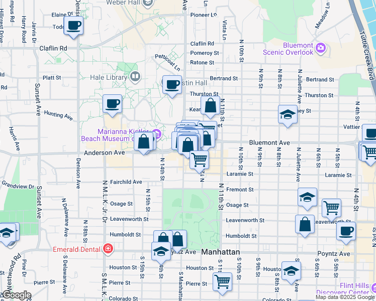 map of restaurants, bars, coffee shops, grocery stores, and more near 1220 Moro Street in Manhattan