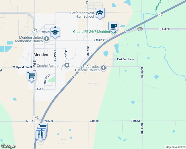 map of restaurants, bars, coffee shops, grocery stores, and more near 450 Donna Circle in Meriden