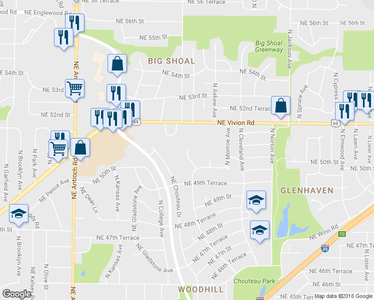 map of restaurants, bars, coffee shops, grocery stores, and more near 8328 Sherwood Court in Kansas City