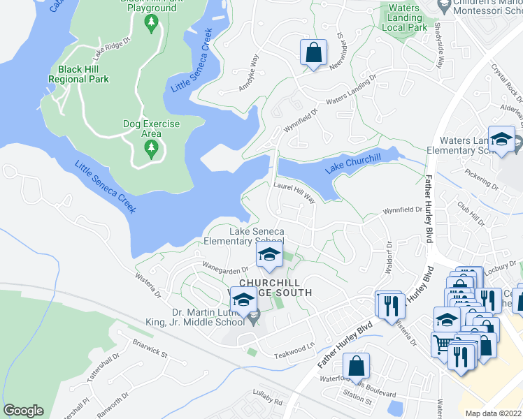map of restaurants, bars, coffee shops, grocery stores, and more near 20114 Timber Oak Lane in Germantown