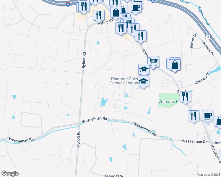 map of restaurants, bars, coffee shops, grocery stores, and more near 5150 Shore View Run in Cincinnati
