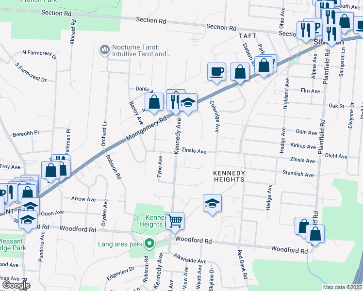 map of restaurants, bars, coffee shops, grocery stores, and more near in Cincinnati