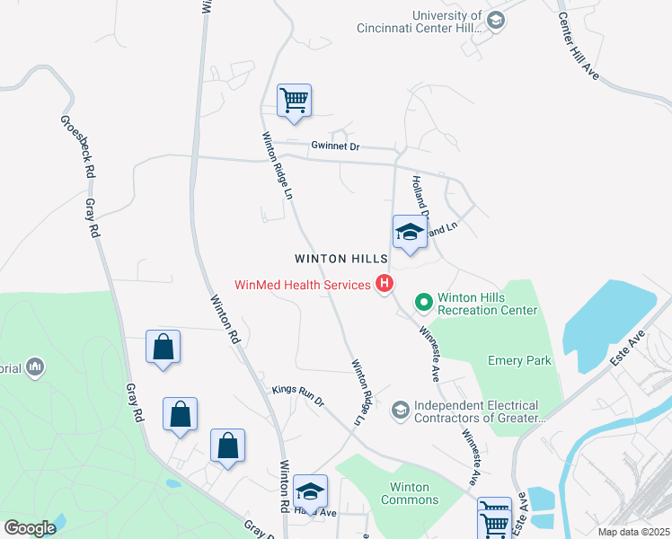 map of restaurants, bars, coffee shops, grocery stores, and more near 5212 Winton Ridge Lane in Cincinnati