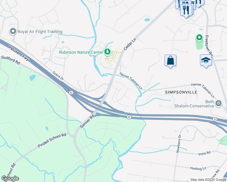 map of restaurants, bars, coffee shops, grocery stores, and more near 6740 Cedar Lane in Columbia