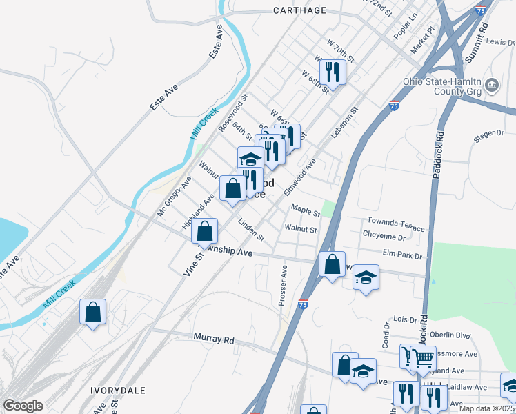 map of restaurants, bars, coffee shops, grocery stores, and more near 303 Walnut Street in Cincinnati