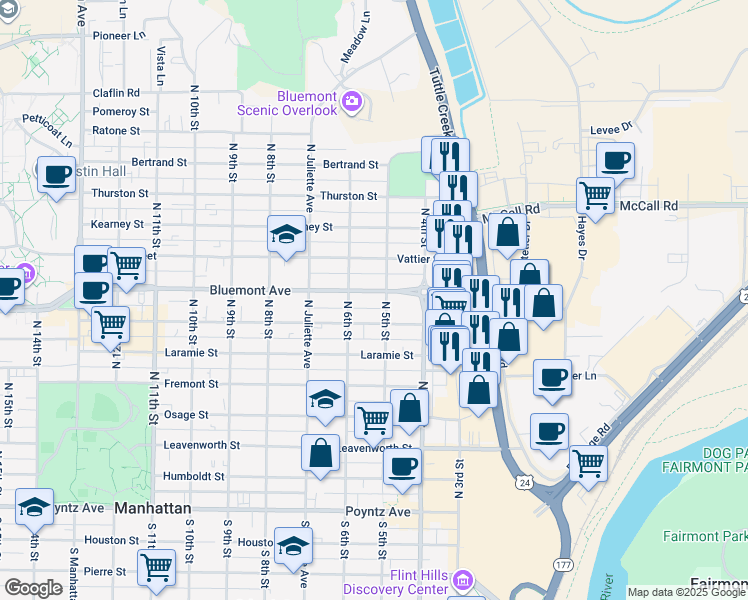 map of restaurants, bars, coffee shops, grocery stores, and more near 512 Moro Street in Manhattan