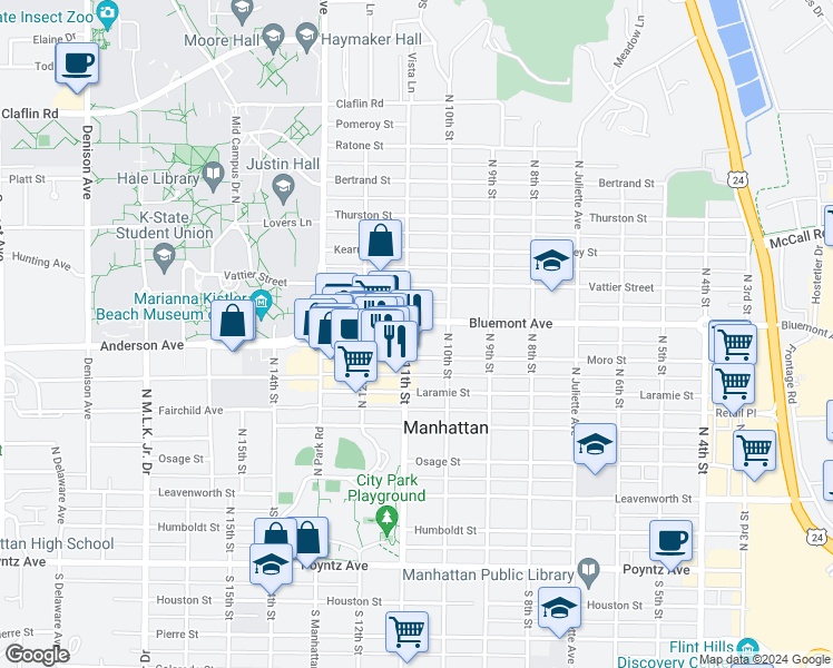 map of restaurants, bars, coffee shops, grocery stores, and more near 615 North 11th Street in Manhattan