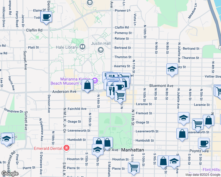 map of restaurants, bars, coffee shops, grocery stores, and more near 1220 Moro Street in Manhattan