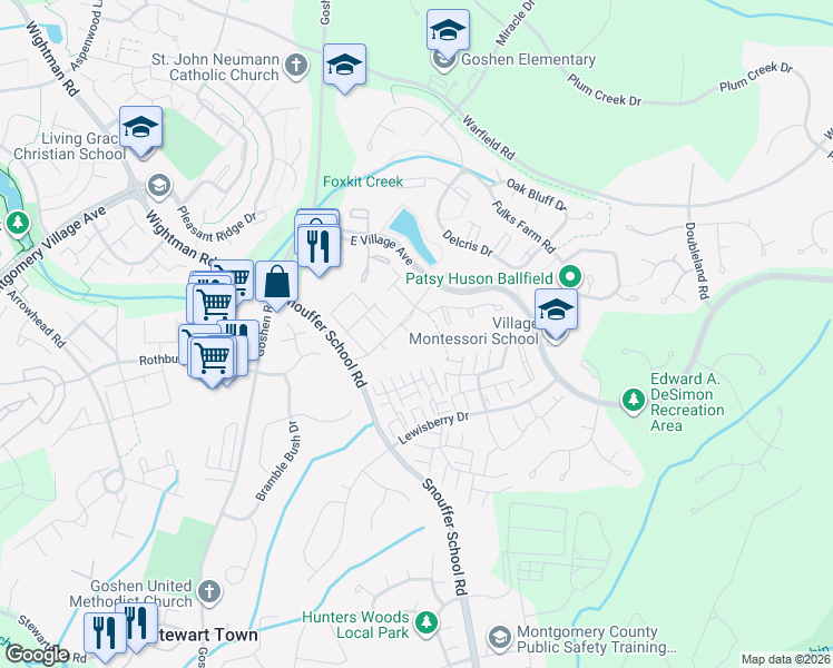 map of restaurants, bars, coffee shops, grocery stores, and more near 8616 Welbeck Way in Gaithersburg