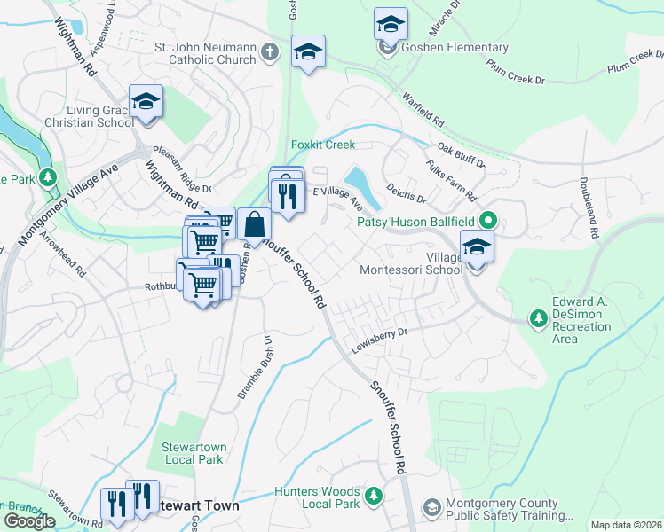 map of restaurants, bars, coffee shops, grocery stores, and more near 20108 Welbeck Terrace in Gaithersburg