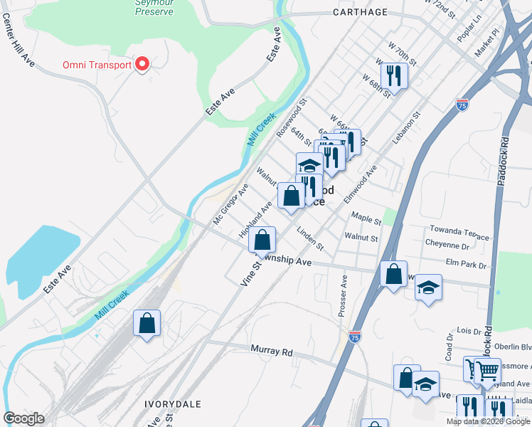 map of restaurants, bars, coffee shops, grocery stores, and more near 410 Locust Street in Cincinnati