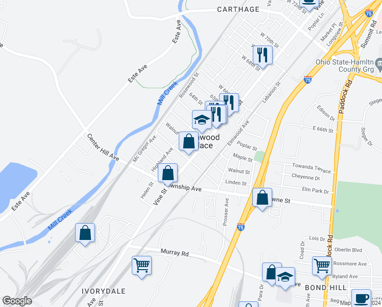 map of restaurants, bars, coffee shops, grocery stores, and more near 345 Linden Street in Cincinnati