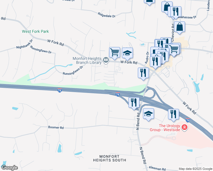 map of restaurants, bars, coffee shops, grocery stores, and more near 5309 North Bend Road in Cincinnati