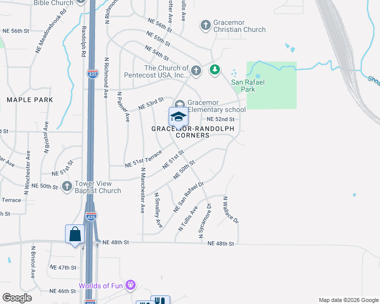 map of restaurants, bars, coffee shops, grocery stores, and more near 8046 Northeast 50th Street in Kansas City