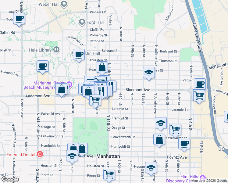 map of restaurants, bars, coffee shops, grocery stores, and more near 615 North 11th Street in Manhattan