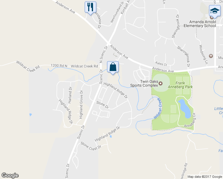 map of restaurants, bars, coffee shops, grocery stores, and more near 525 Stonedale Drive in Manhattan