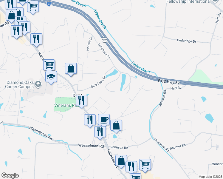 map of restaurants, bars, coffee shops, grocery stores, and more near 5183 Clearlake Drive in Cincinnati