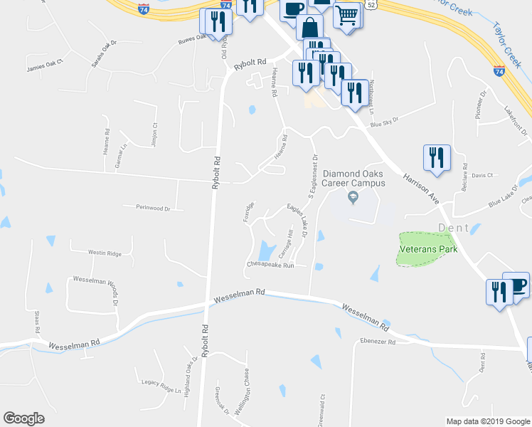 map of restaurants, bars, coffee shops, grocery stores, and more near 5193 Scarsdale Cove in Cincinnati