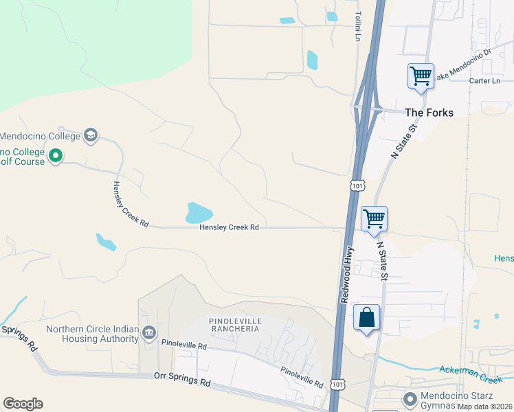 map of restaurants, bars, coffee shops, grocery stores, and more near 800 Hensley Creek Road in Ukiah