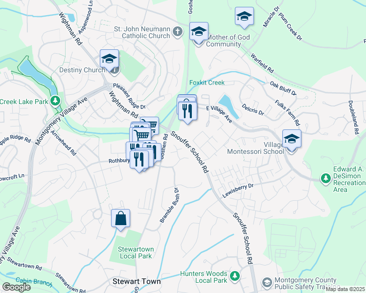 map of restaurants, bars, coffee shops, grocery stores, and more near 20113 Green Run Court in Gaithersburg