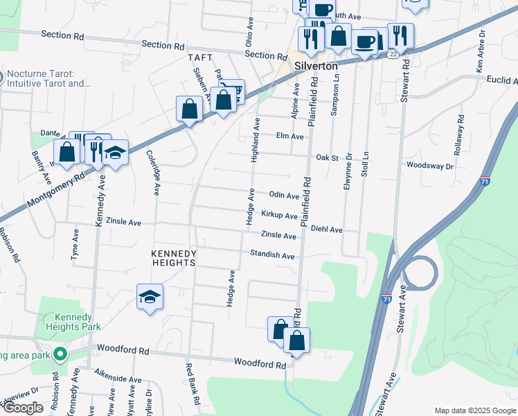 map of restaurants, bars, coffee shops, grocery stores, and more near 3929 Kirkup Avenue in Cincinnati