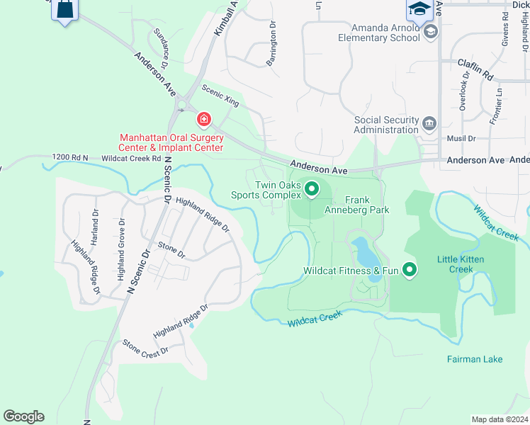 map of restaurants, bars, coffee shops, grocery stores, and more near 600 Pebblebrook Circle in Manhattan