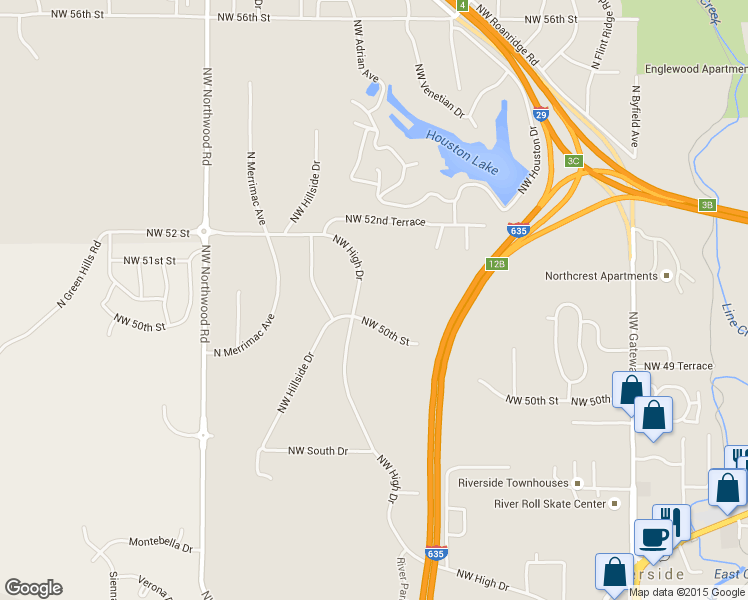 map of restaurants, bars, coffee shops, grocery stores, and more near 3700 NW 50th St in Riverside