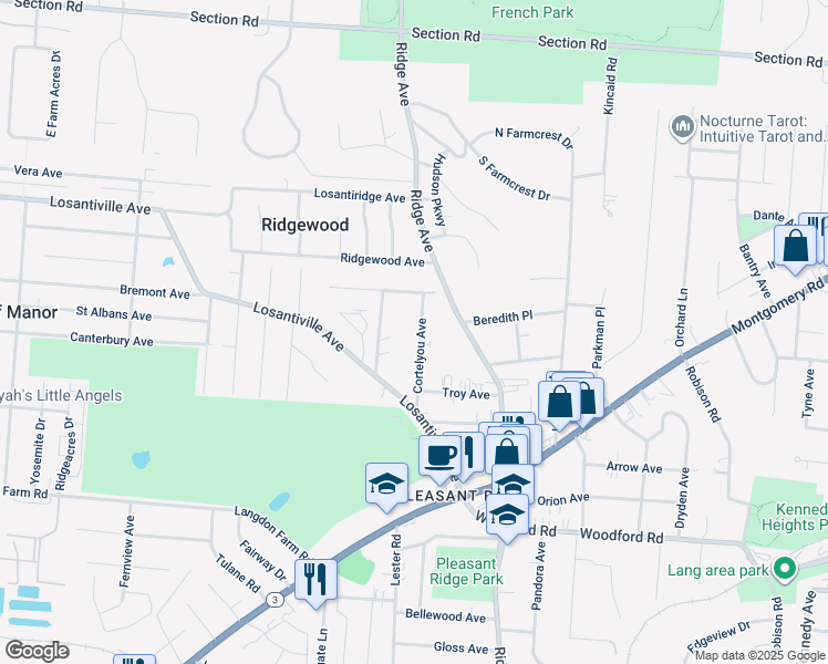 map of restaurants, bars, coffee shops, grocery stores, and more near 6246 Cortelyou Avenue in Cincinnati