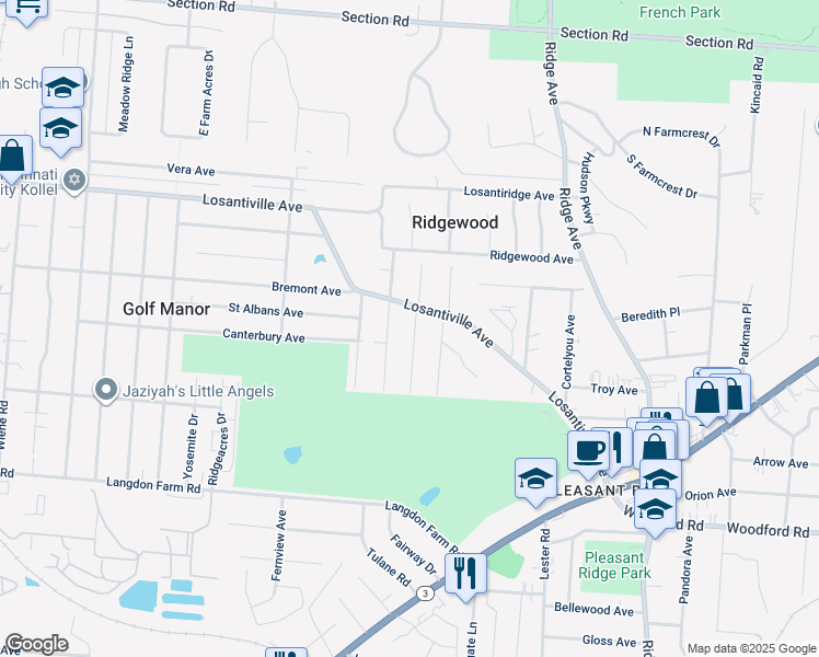 map of restaurants, bars, coffee shops, grocery stores, and more near 6234 Girard Avenue in Cincinnati