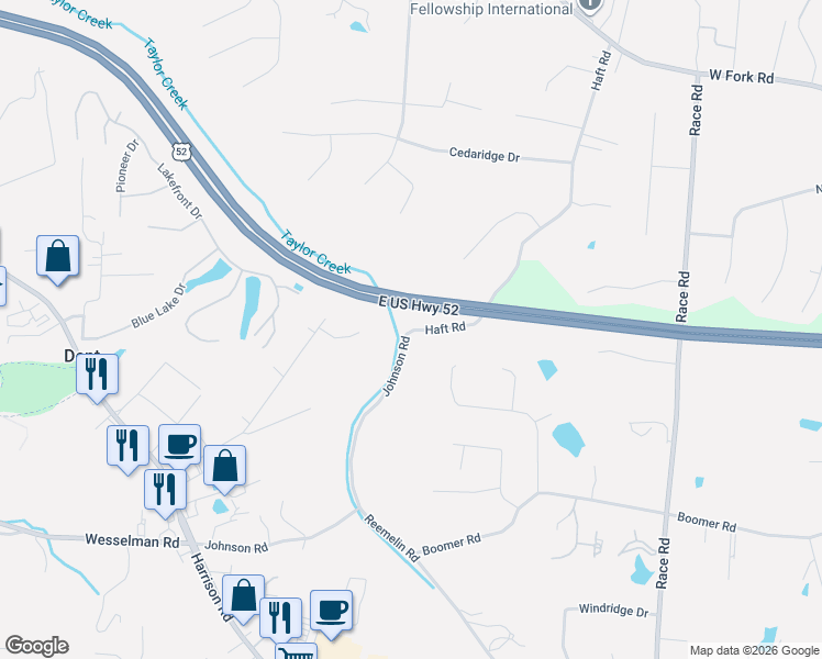 map of restaurants, bars, coffee shops, grocery stores, and more near 6263-6291 Johnson Rd in Cincinnati
